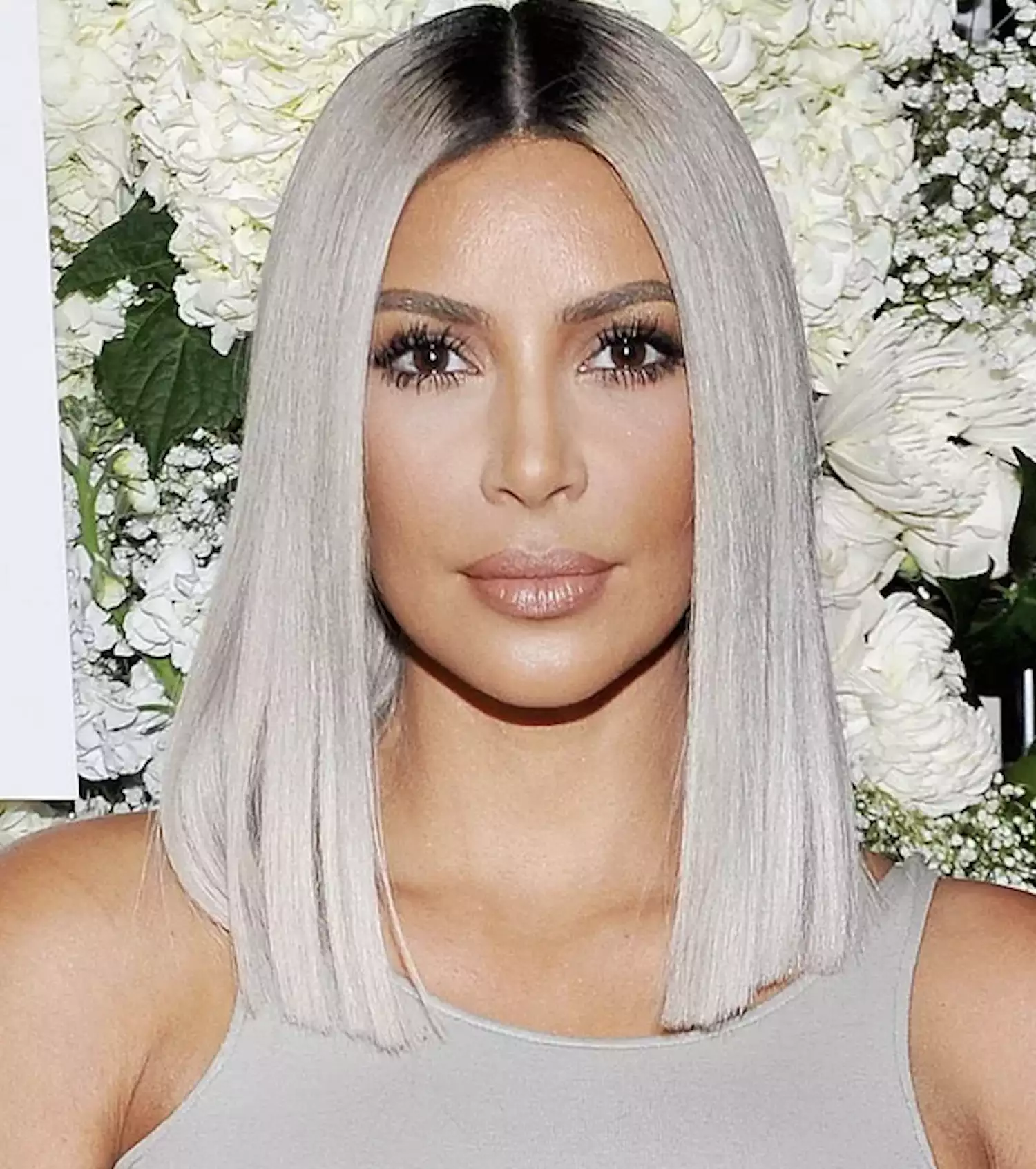 Kim Kardashian's Greatest Hair Moments: Razor-Sharp Lob in Platinum Silver