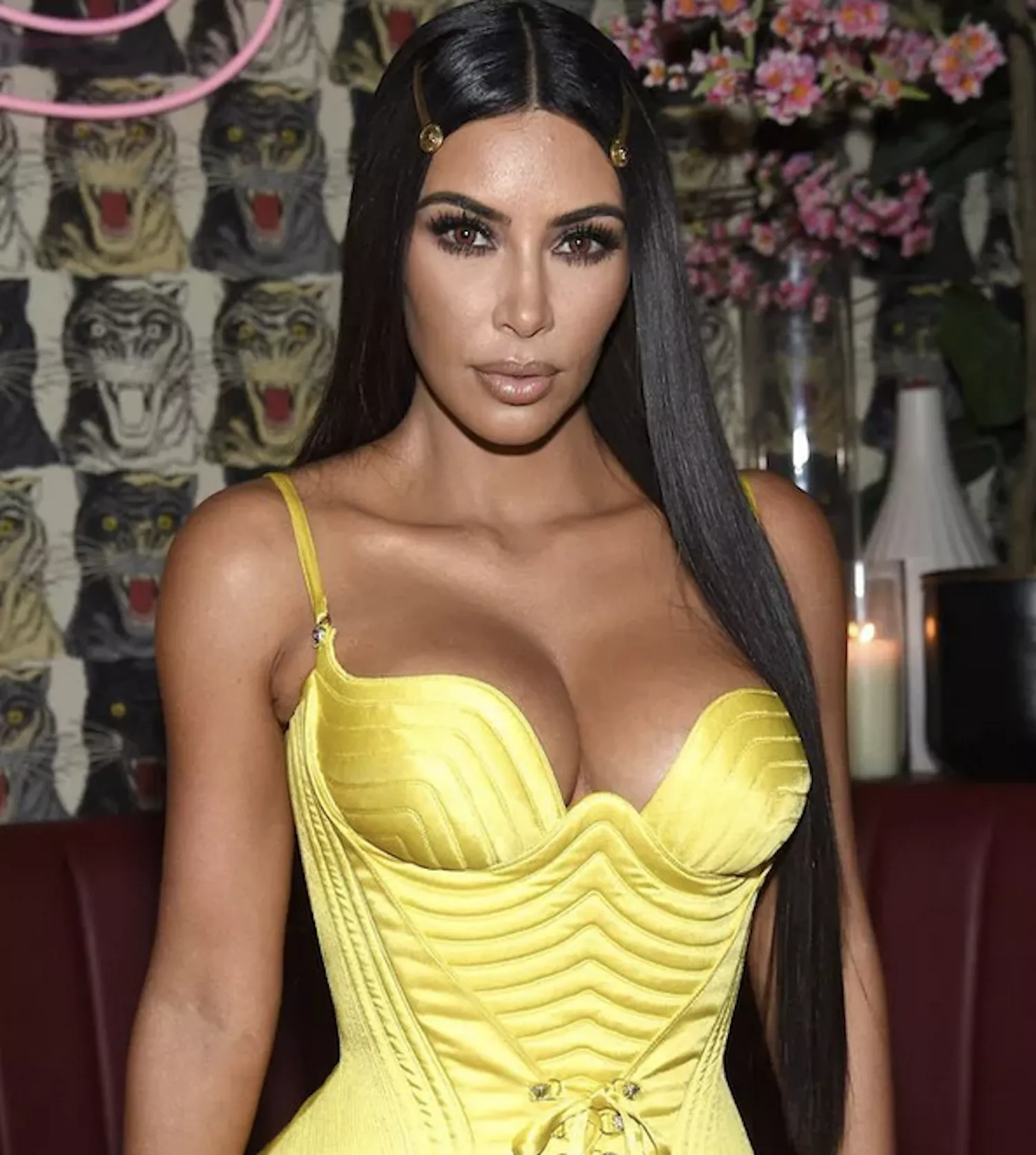 Kim Kardashian's Greatest Hair Moments: Sleek and Straight Pinned Back With Barrettes